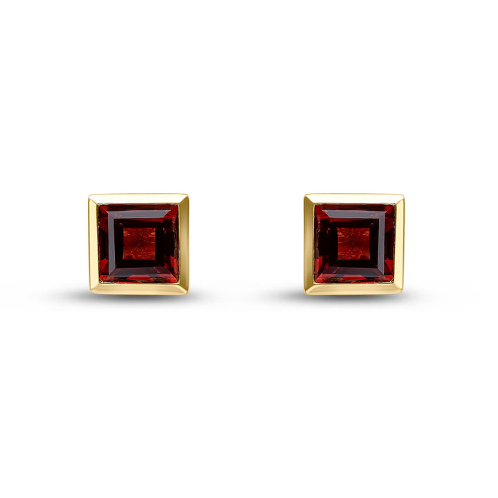 9ct yellow gold square garnet stud earrings