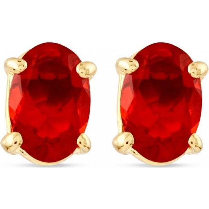 9ct Yellow Gold Oval Fire Opal Stud Earrings