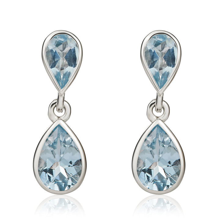 9ct white gold 2-pear shaped Aquamrine drop earrings