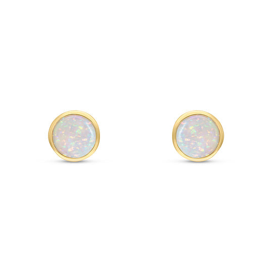 9ct Yellow Gold Round Opal Rubover Stud Earrings 5mm
