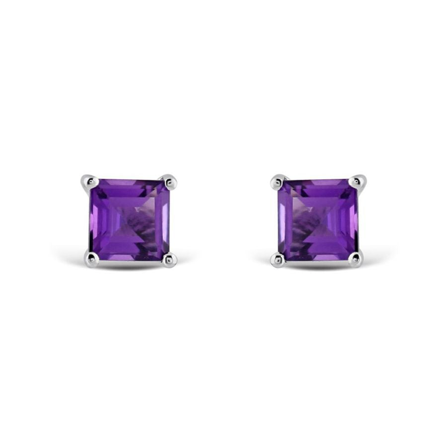 18ct White Gold Square Cut Amethyst Stud Earrings