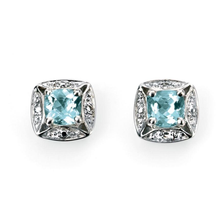9ct white gold Aquamarine square cluster stud earrings