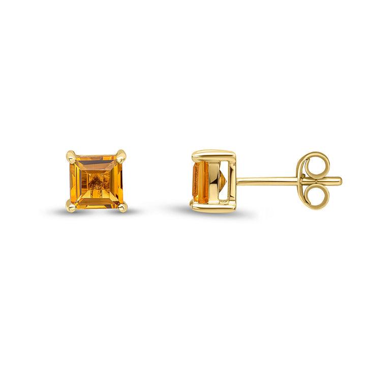 9ct yellow gold 5mm square Citrine stud earrings