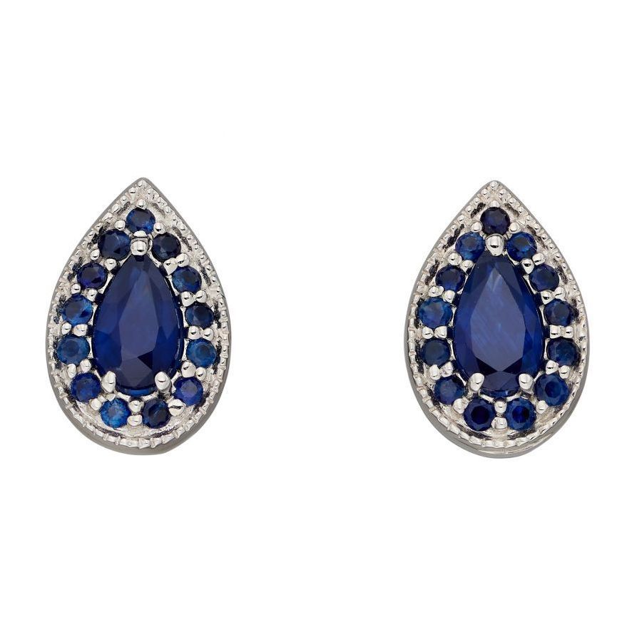 9ct White Gold Pear-Shaped Sapphire Cluster Stud Earrings