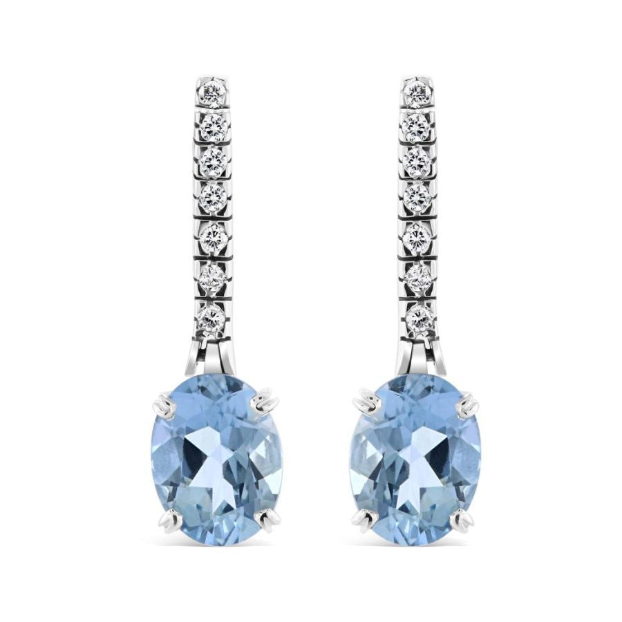 18ct White Gold Oval Cut Aquamarine & Diamond Drop Earrings
