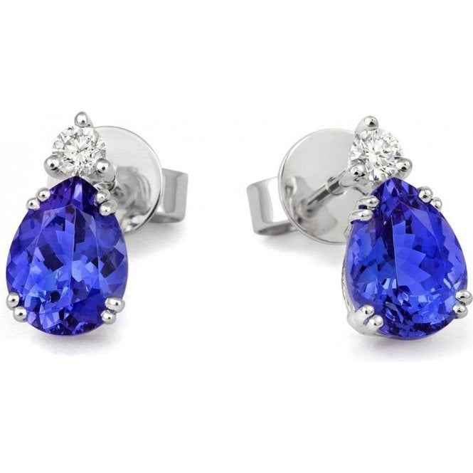 18ct White Gold Pear Cut Tanzanite & Round Brilliant Cut Diamond Drop Earrings
