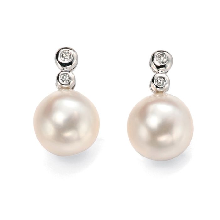 9ct White Gold Freshwater Pearl and Diamond earrings