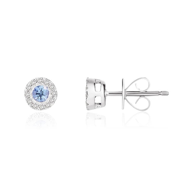 18CT White Gold Round Tanzanite & Diamond Cluster Earrings 3mm