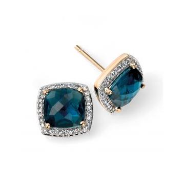 9ct yellow & white gold London Blue Topaz & Diamond studs