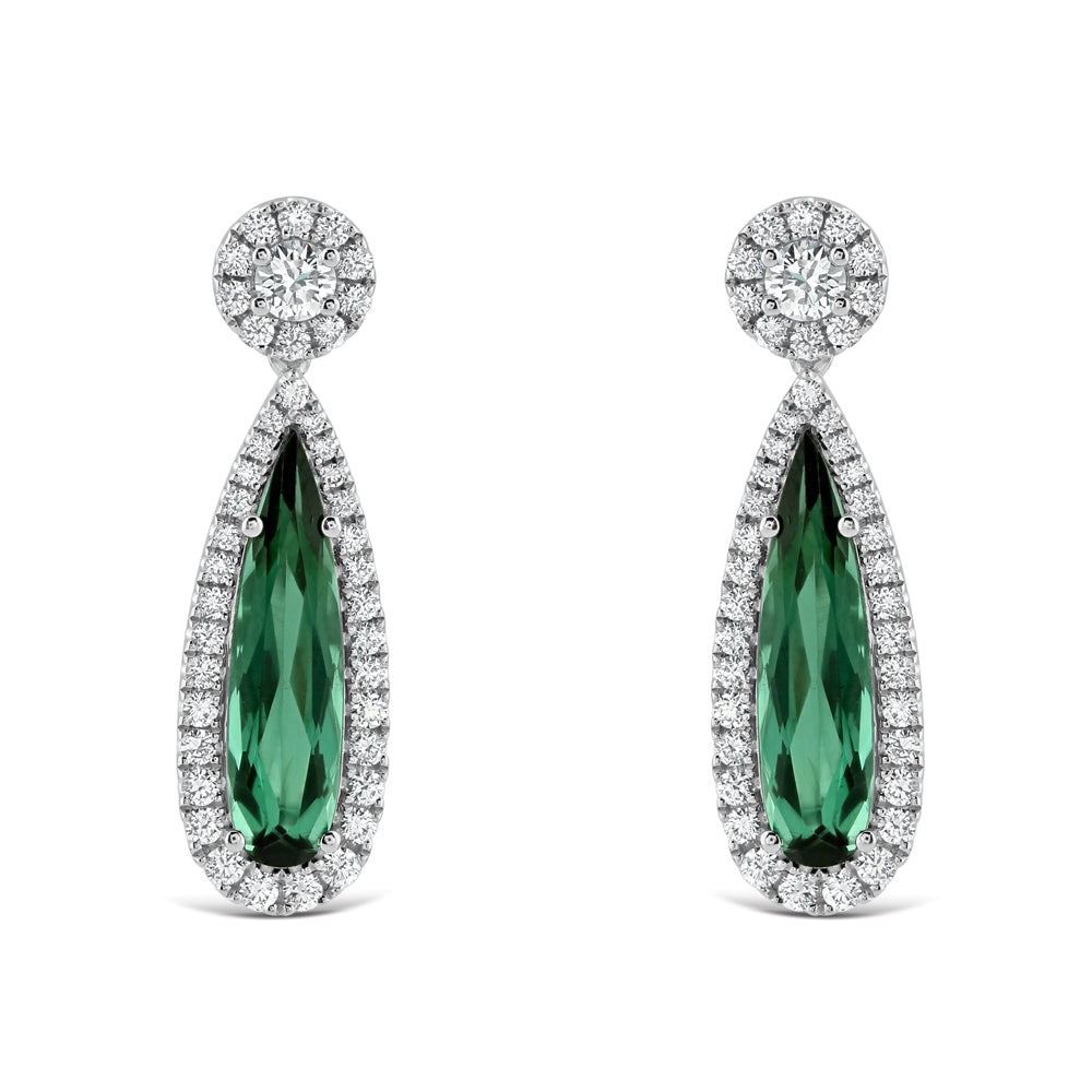 18ct White Gold Pear Grntour/Di Drops