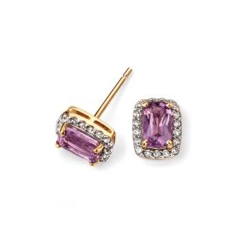 9ct Yellow Gold Amethyst & Diamond Claw Set Earrings