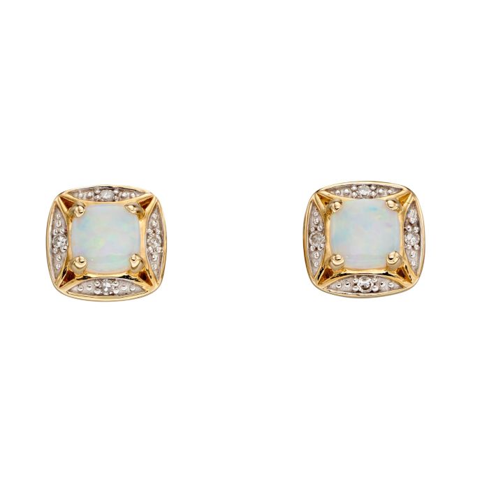 9ct Yellow Gold Opal and Diamond Stud earrings