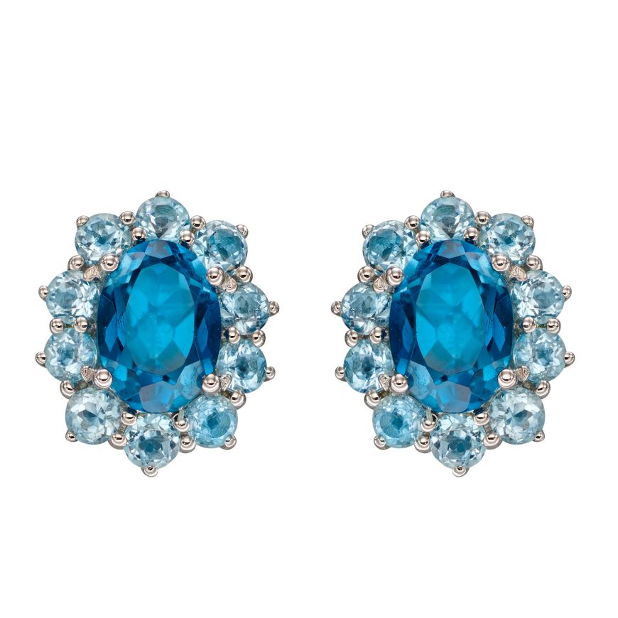 9ct White Gold B'topaz/Dia Cluster