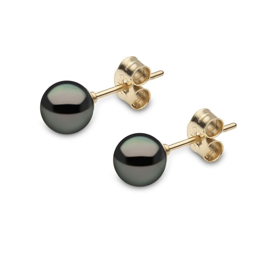 9ct Yellow Gold Cultured Black Pearl Stud Earrings