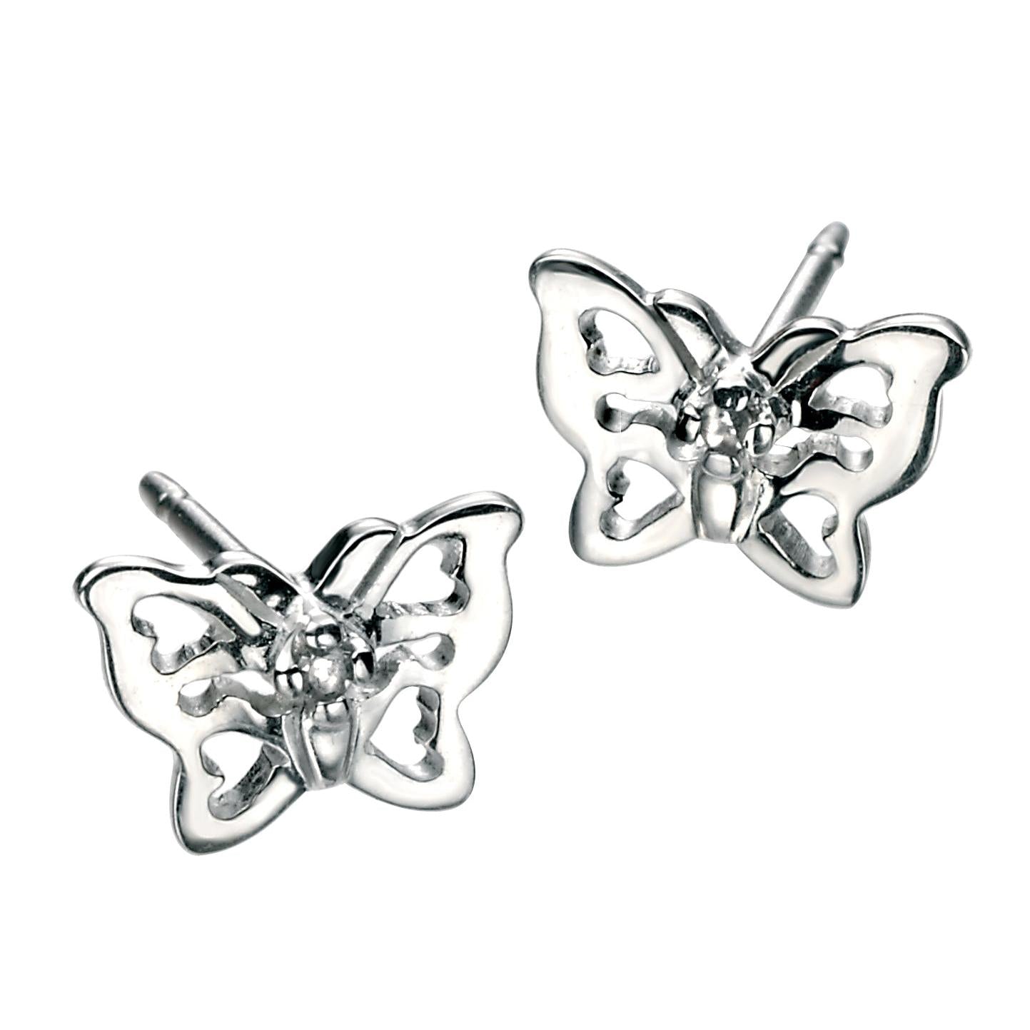 Silver Diamond Set Butterfly Stud Earrings