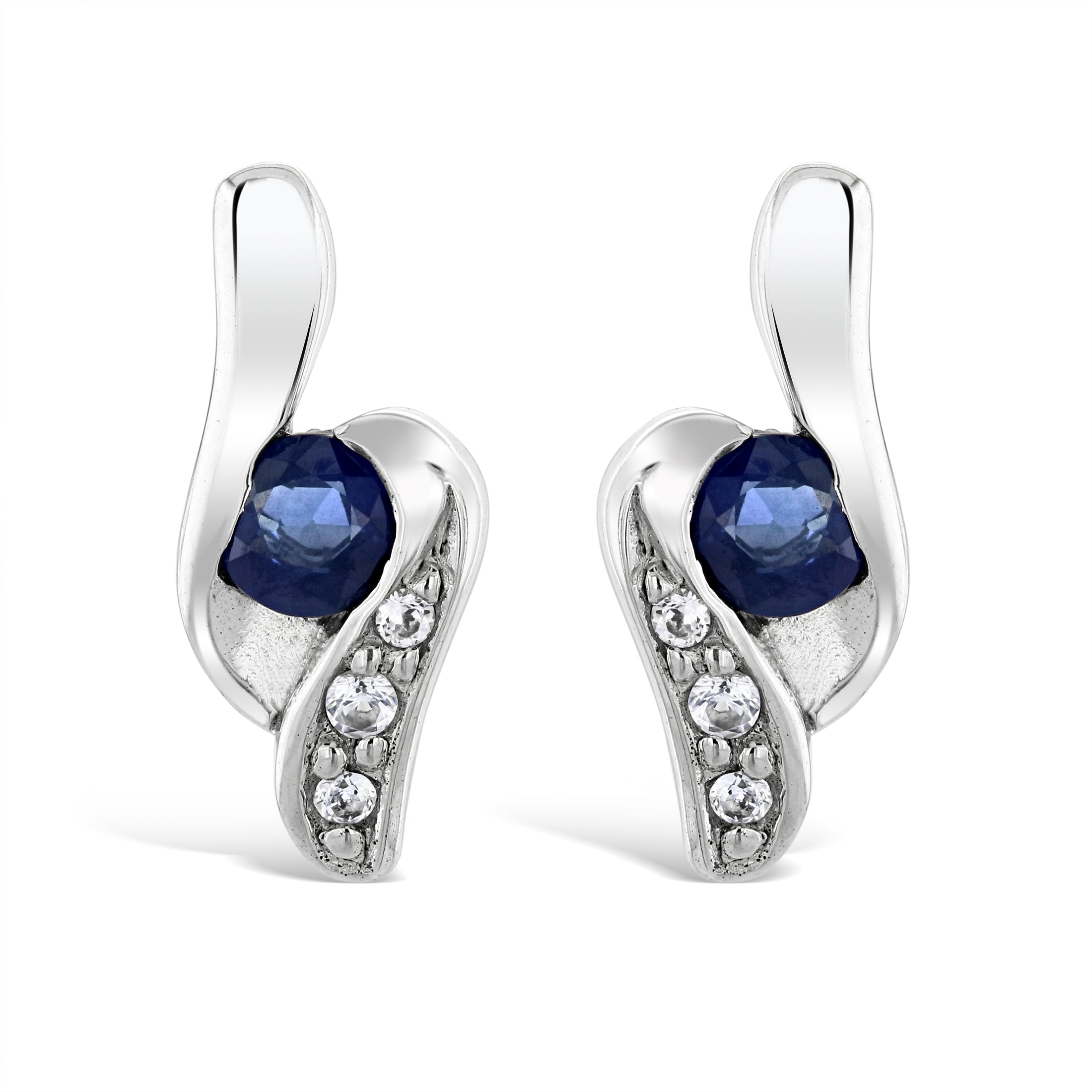 Silver Sapphire & White Topaz Set Stud Earrings