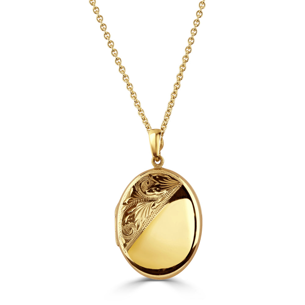 9ct Yellow Gold Half Engraved Oval Family Locket