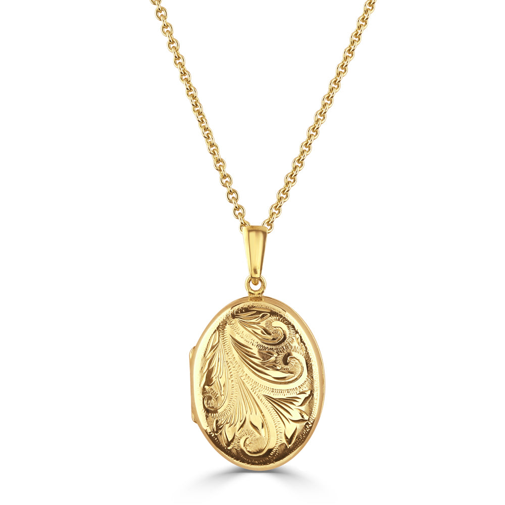 9ct Yellow Gold Half Engraved Oval Locket