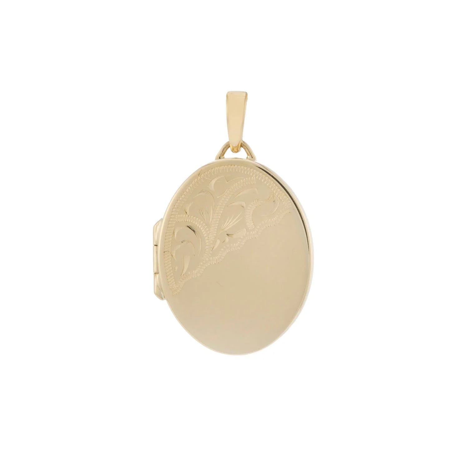 9ct gold half engraved 16mm x 20mm oval flat locket