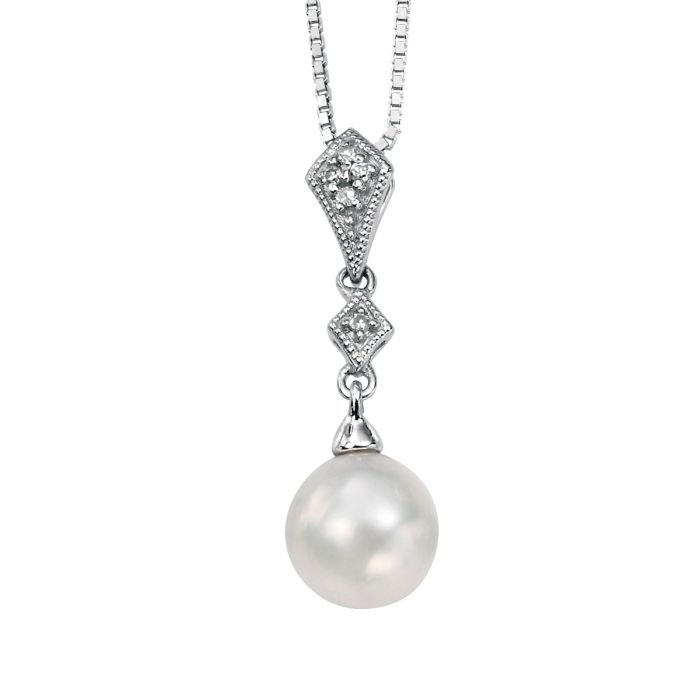 9ct White Gold Freshwater Pearl and diamond Pendant