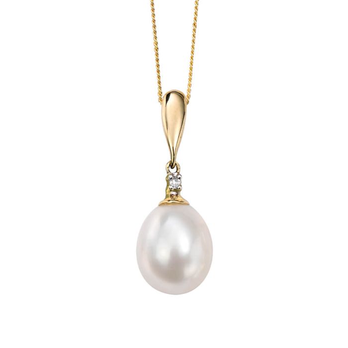 9ct Yellow Gold Freshwater Pearl and Diamond Pendant