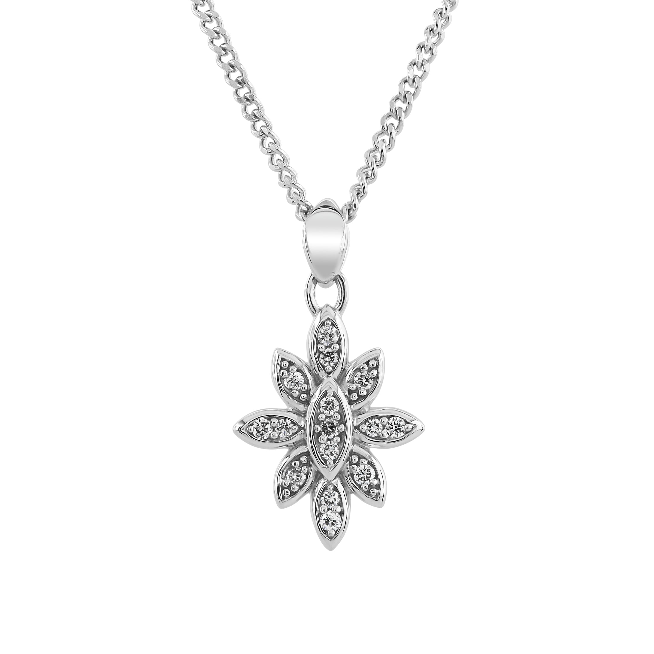 9ct White Gold Diamond Set Flower Pendant
