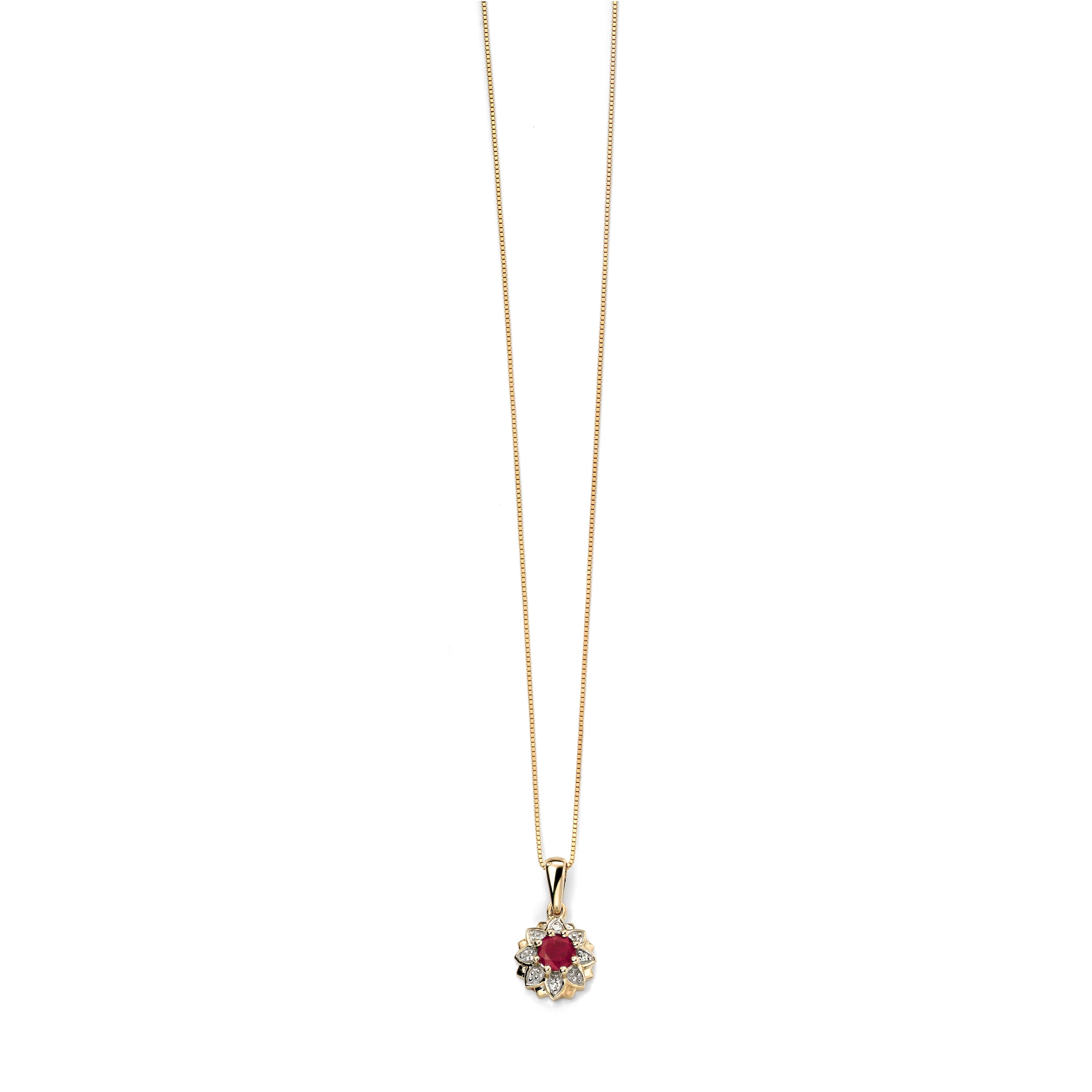 9ct Yellow Gold 4dia & Ruby + Chn