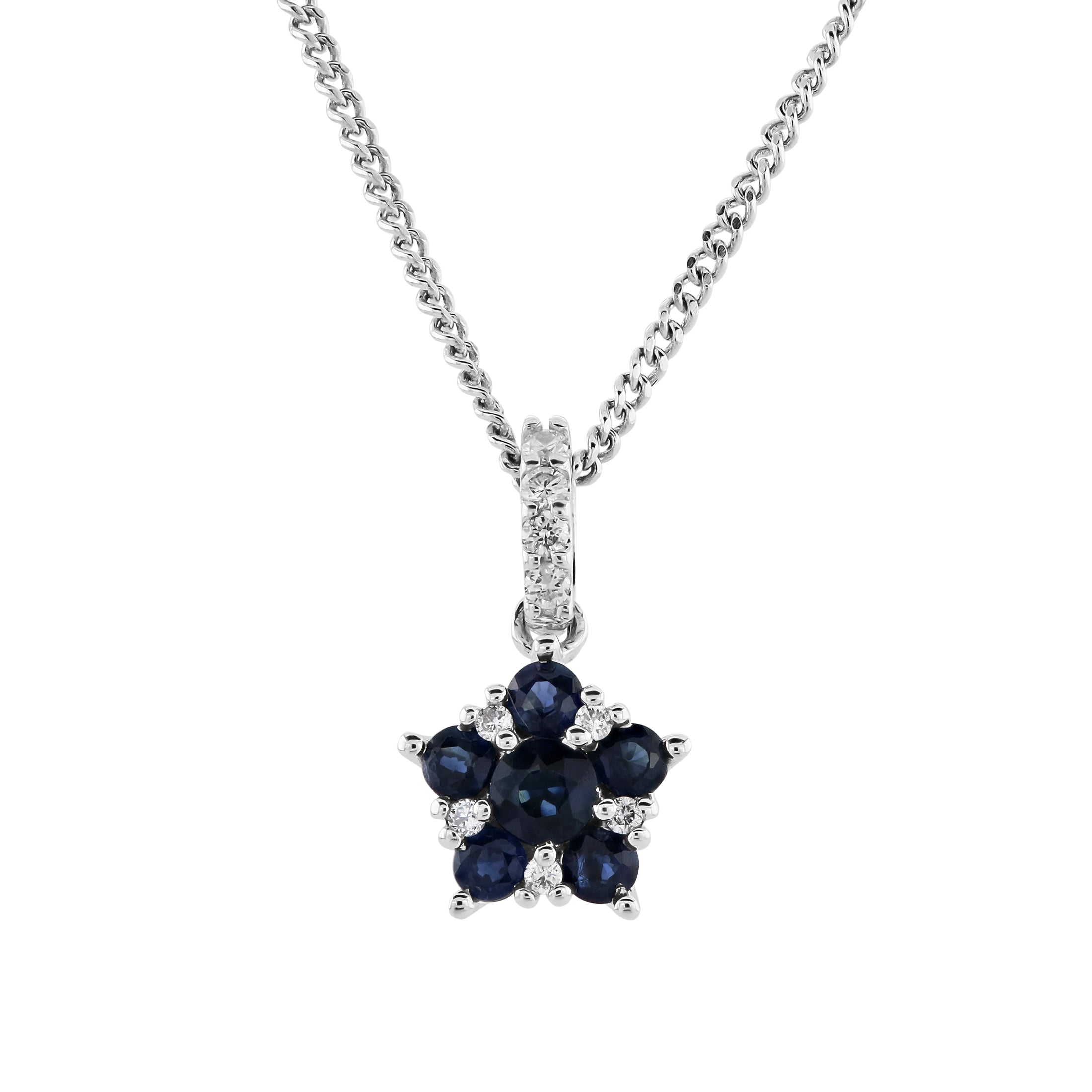 9ct White Gold 6sap-9dia Rnd Pndt