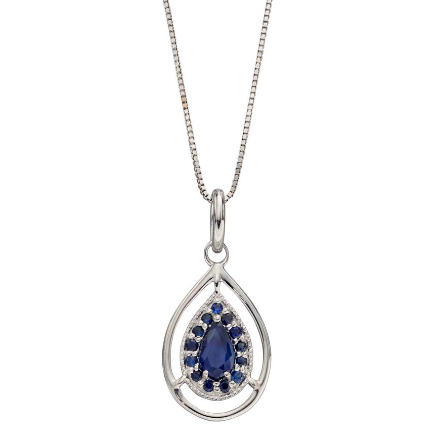 9ct White Gold Sapphire Teardrop Pendant.  Pendant ONLY