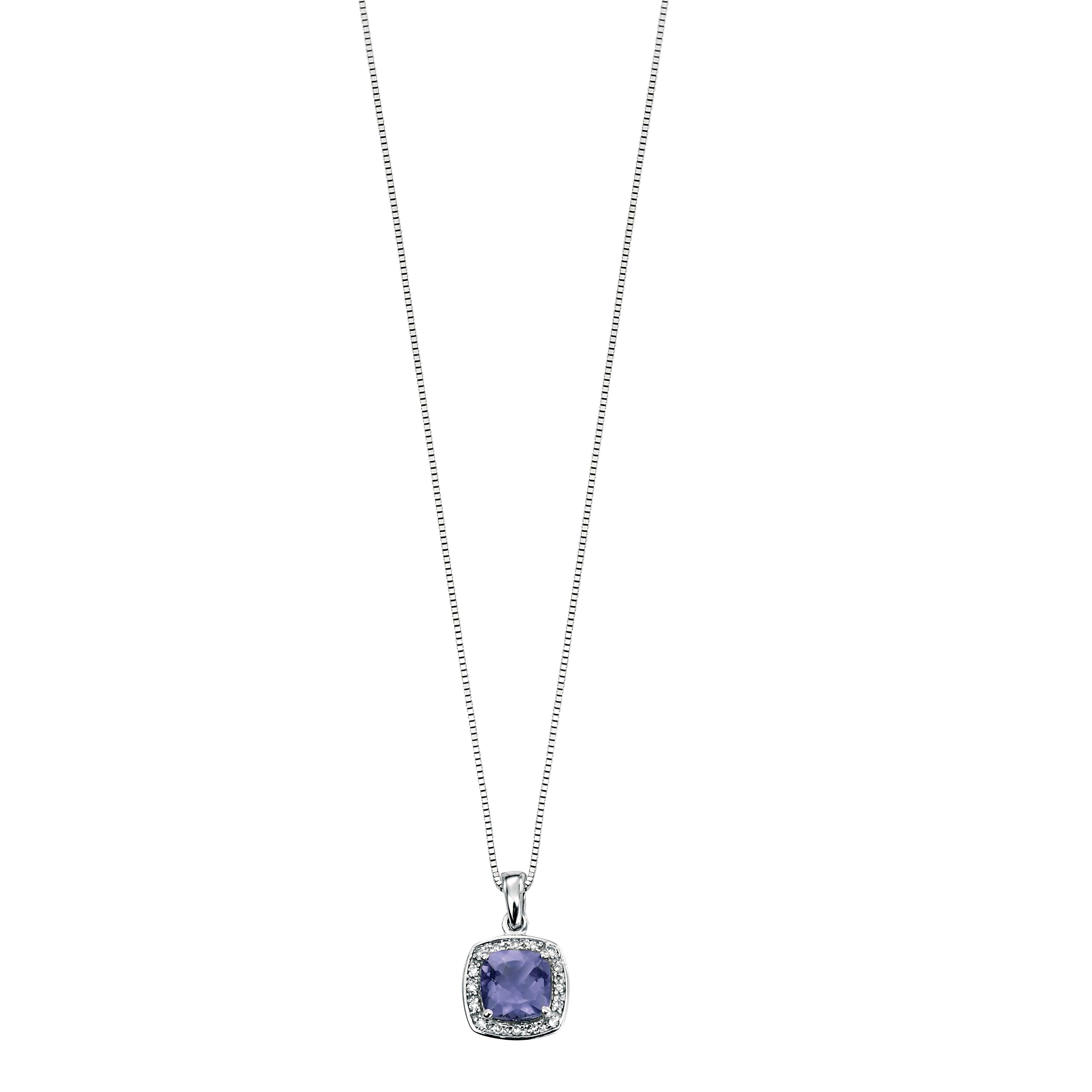 9ct White Gold Diamond and Iolite Pendant
