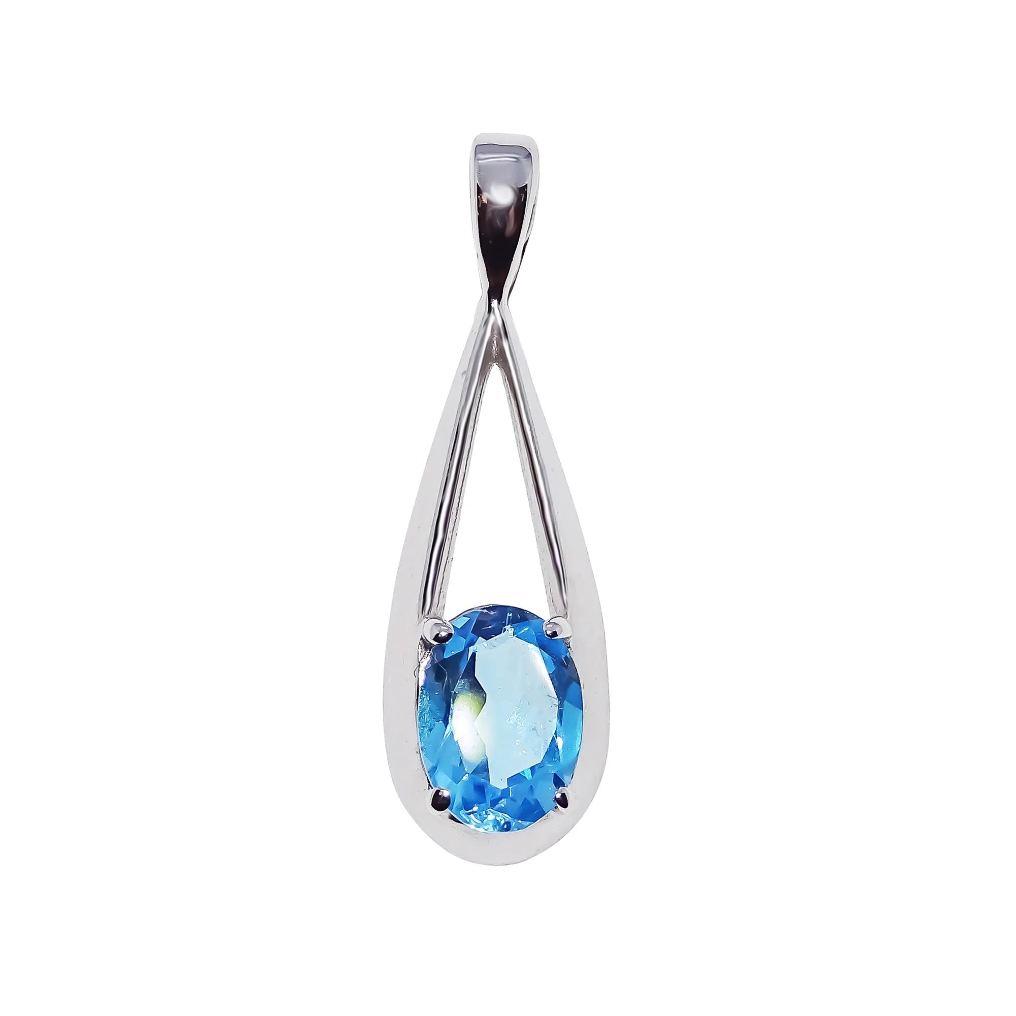9ct White Gold Oval Blue Topaz Loop Pendant.  Pendant only