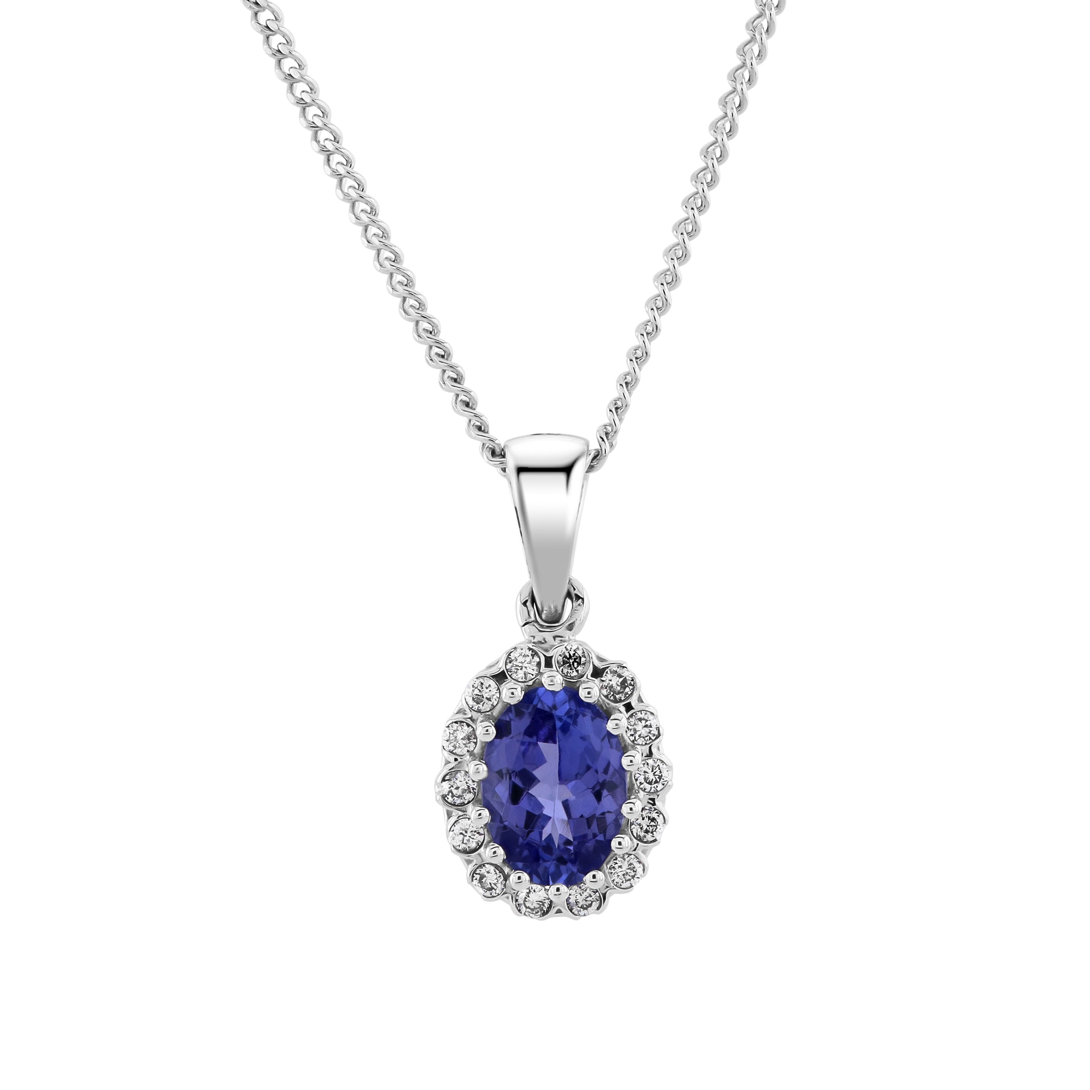 9ct Tanzanite and Diamond Oval Cluster Pendant