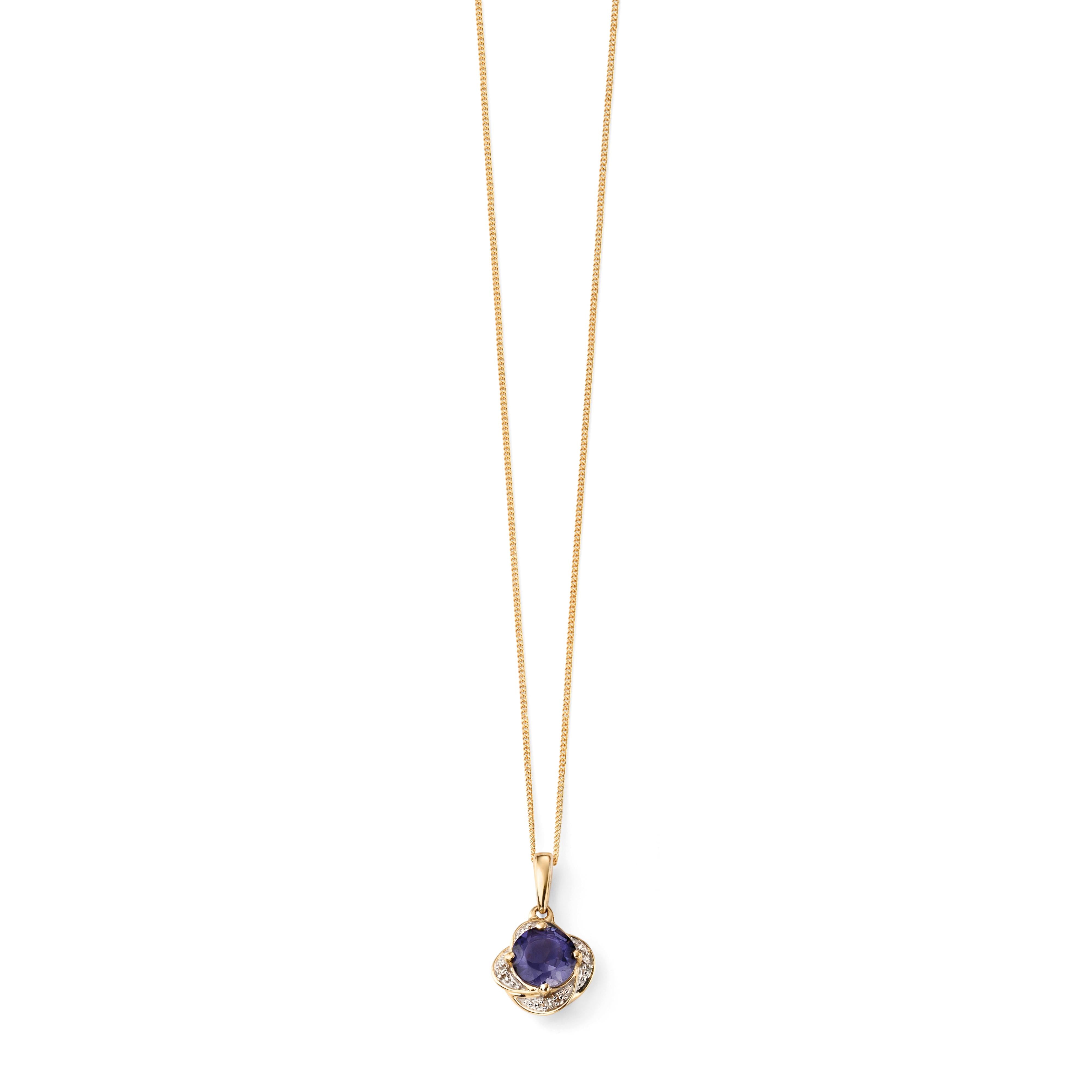9ct Yellow Gold Iolite & Diamond Pendant
