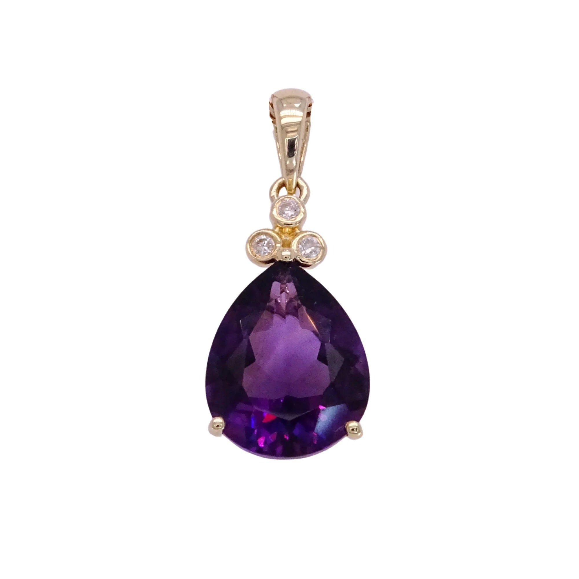 9ct gold 9x11mm pear shape amethyst & diamond pendant 0.03ct
