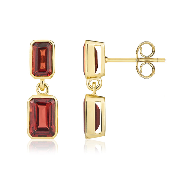 9ct yellow gold octagonal Garnet double drop earrings