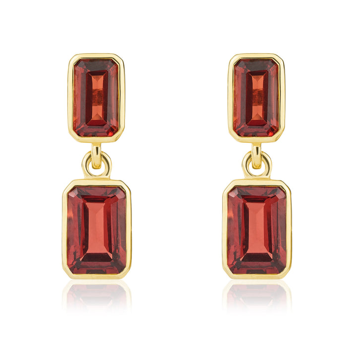 9ct yellow gold octagonal Garnet double drop earrings