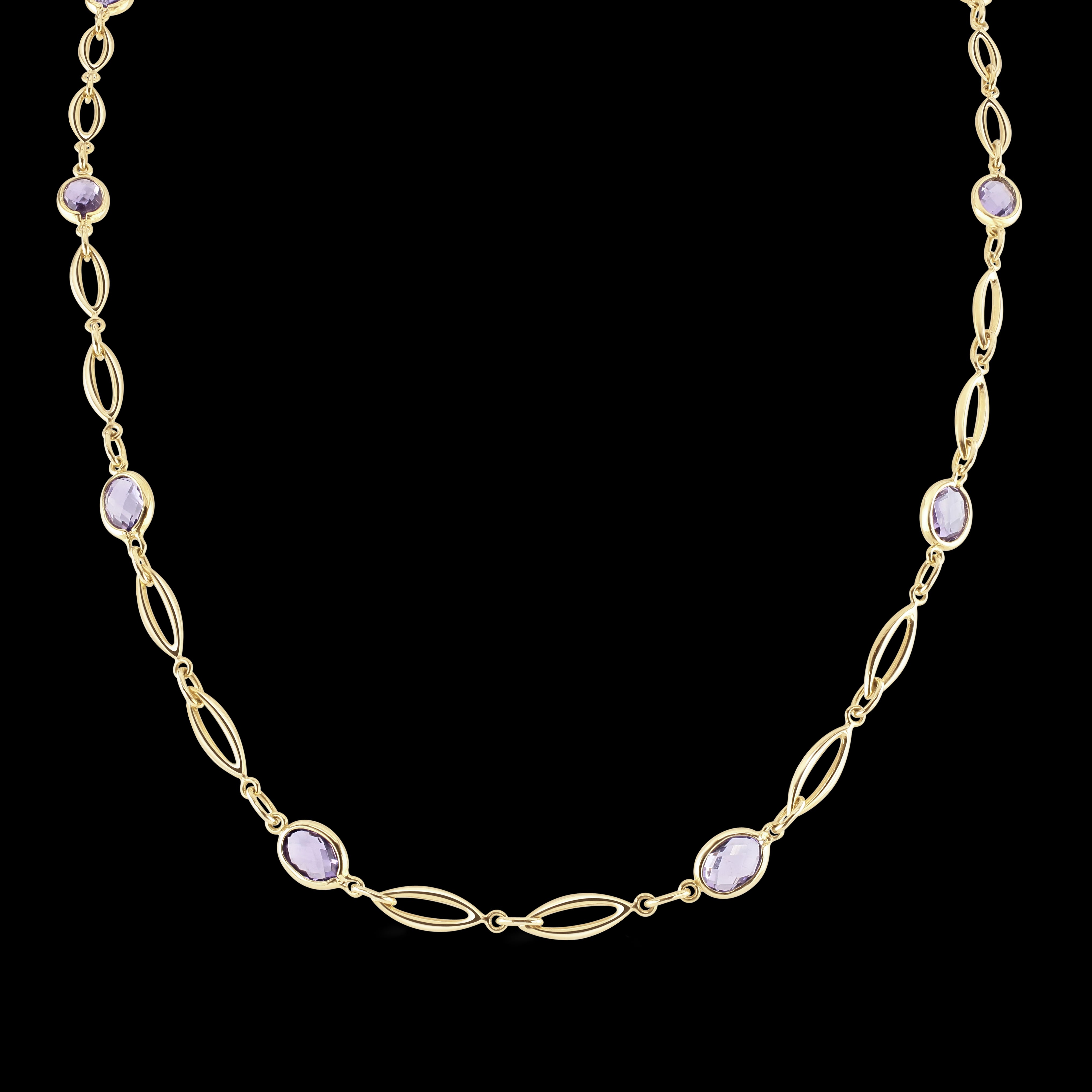 9ct Yellow Gold Oval Cut Amethyst Set Necklet