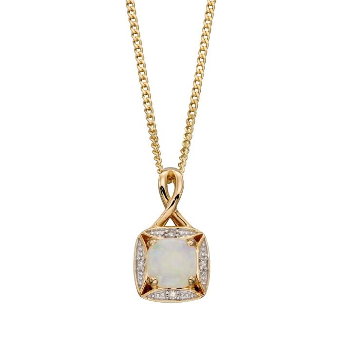 9ct Yellow Gold Opal amd Diamond Pendant