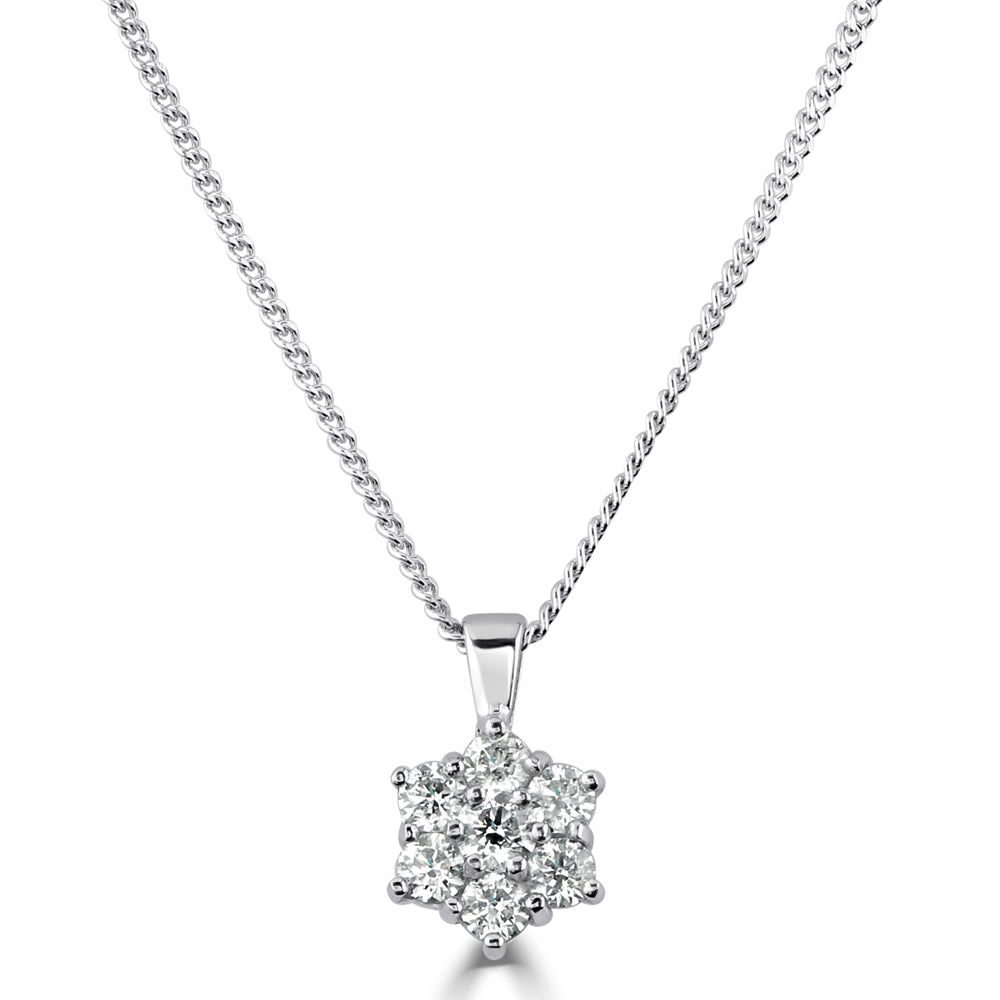 18ct White Gold Round Brilliant Cut Diamond 7-Stone Pendant