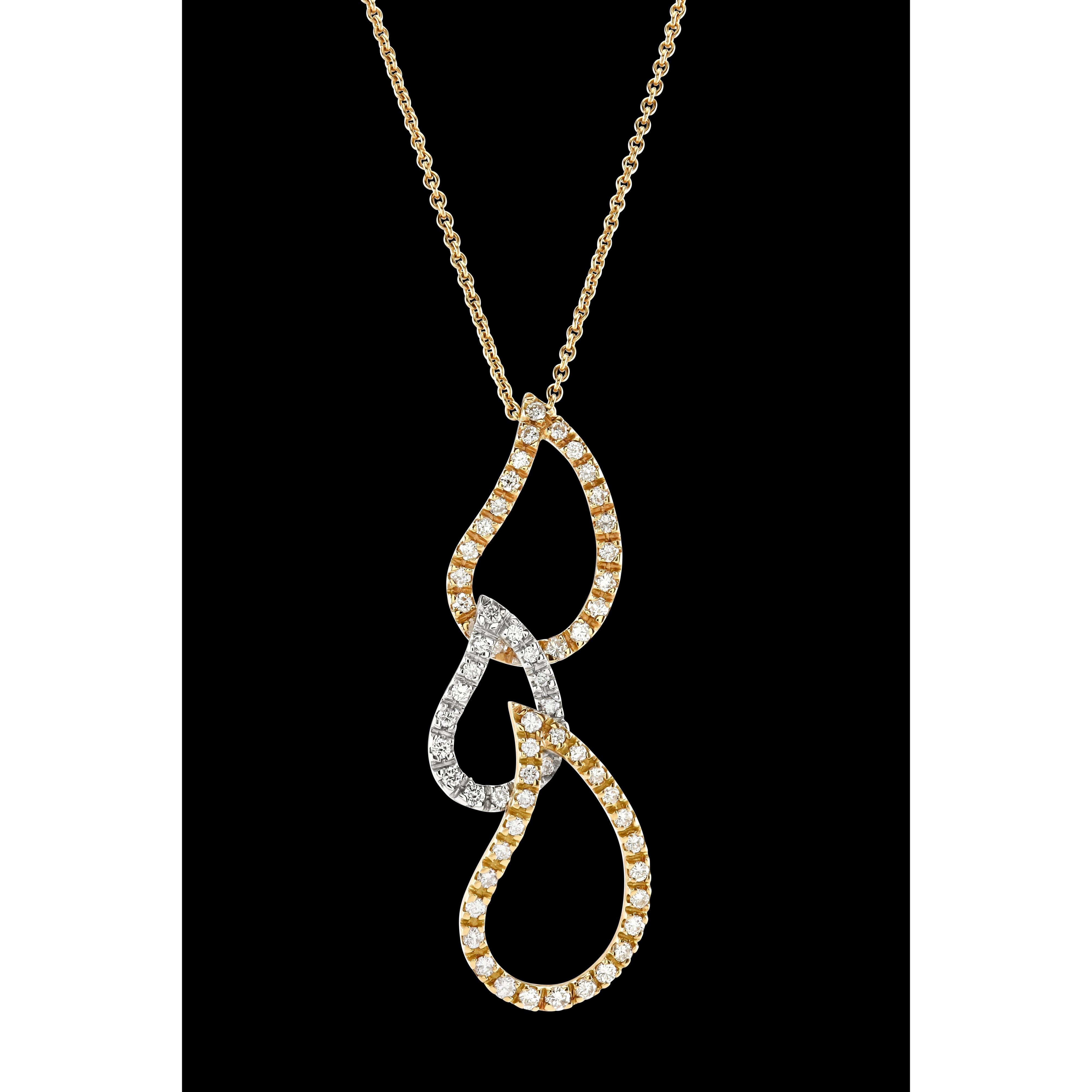 18ct Yellow, White & Rose Gold Triple Teardrop Diamond Set Pendant & Chain