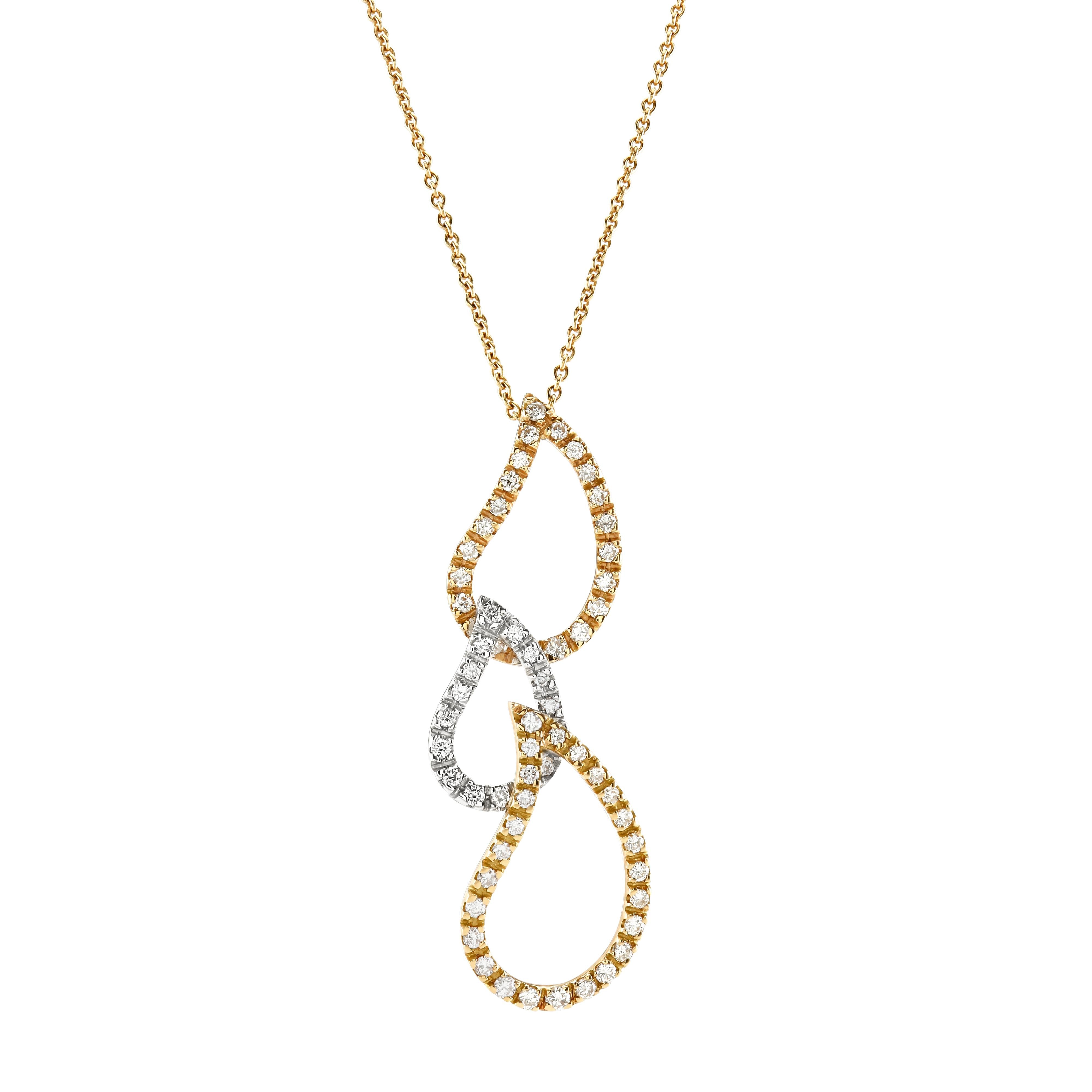 18ct Yellow, White & Rose Gold Triple Teardrop Diamond Set Pendant & Chain