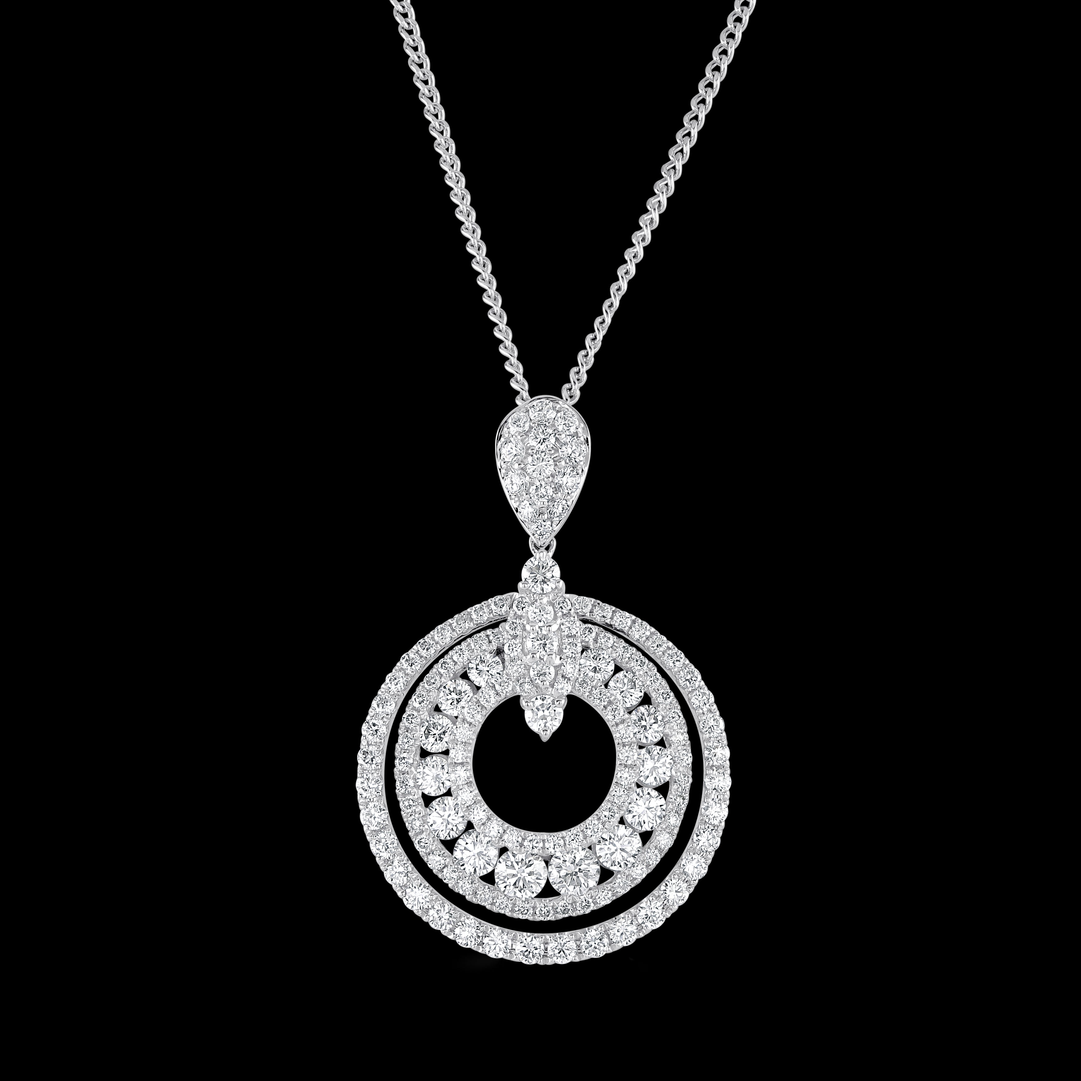 18ct White Gold Diamond Set Concentric Circle Pendant
