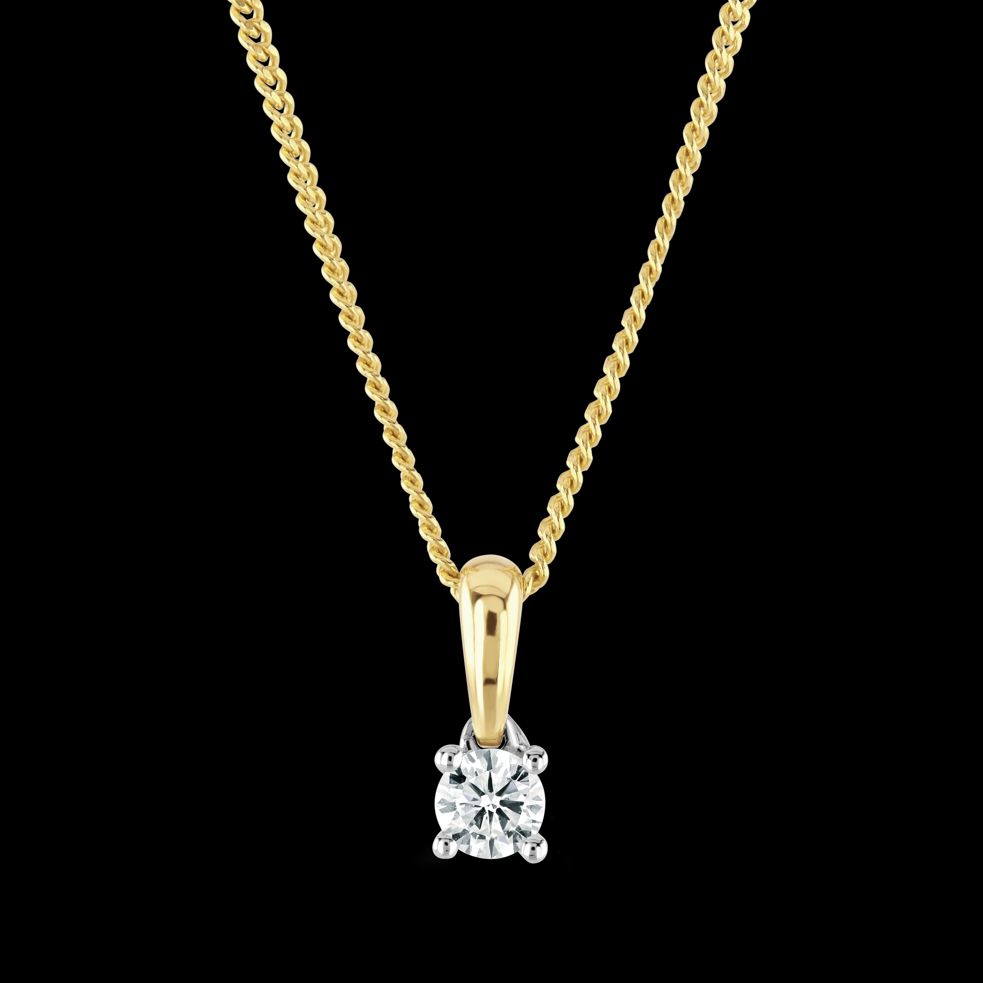 18ct Yellow Gold Claw Set 0.12ct Round Brilliant Cut Diamond Pendant