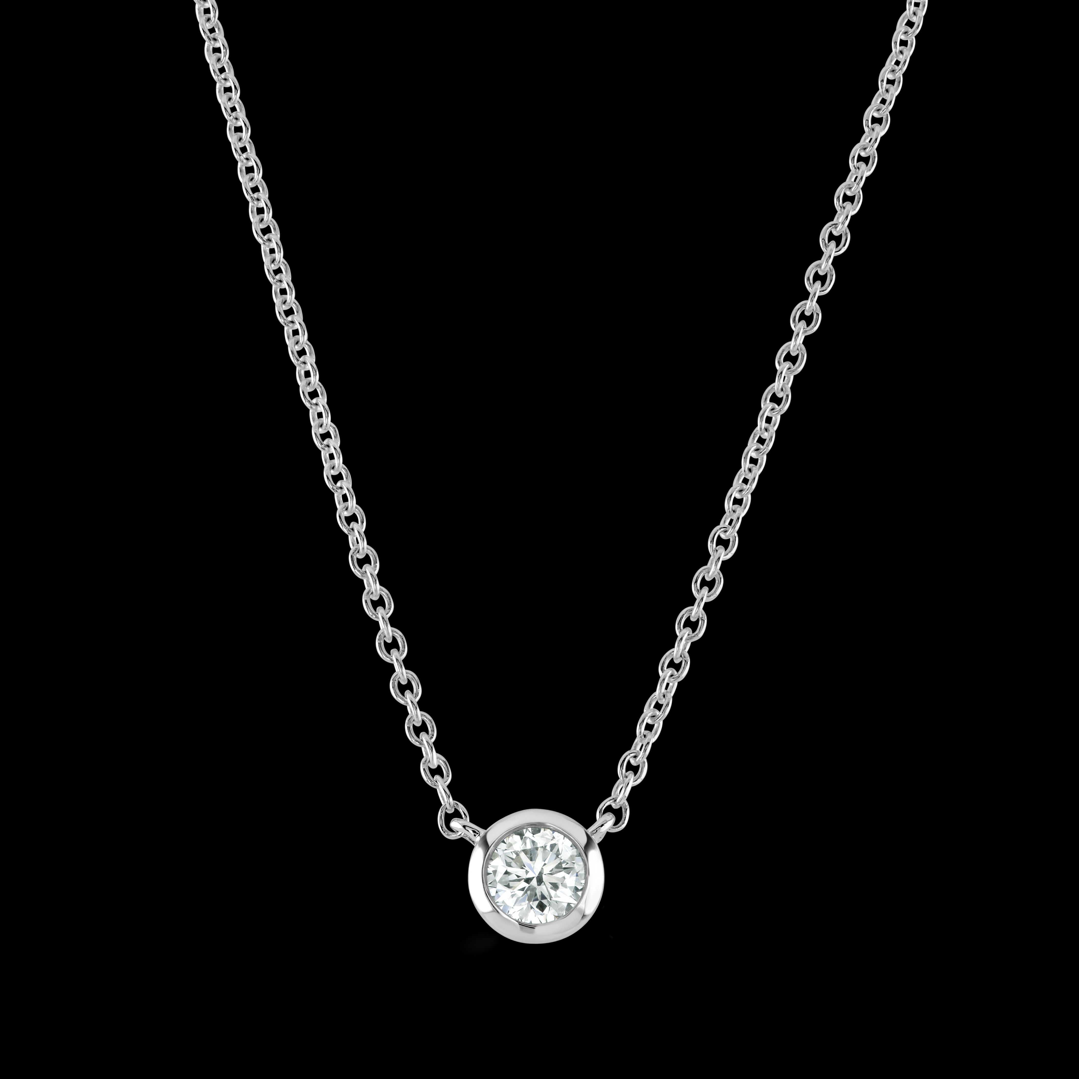 18ct White Gold Rubover Set 0.19ct Round Brilliant Cut Diamond Pendant & Chain