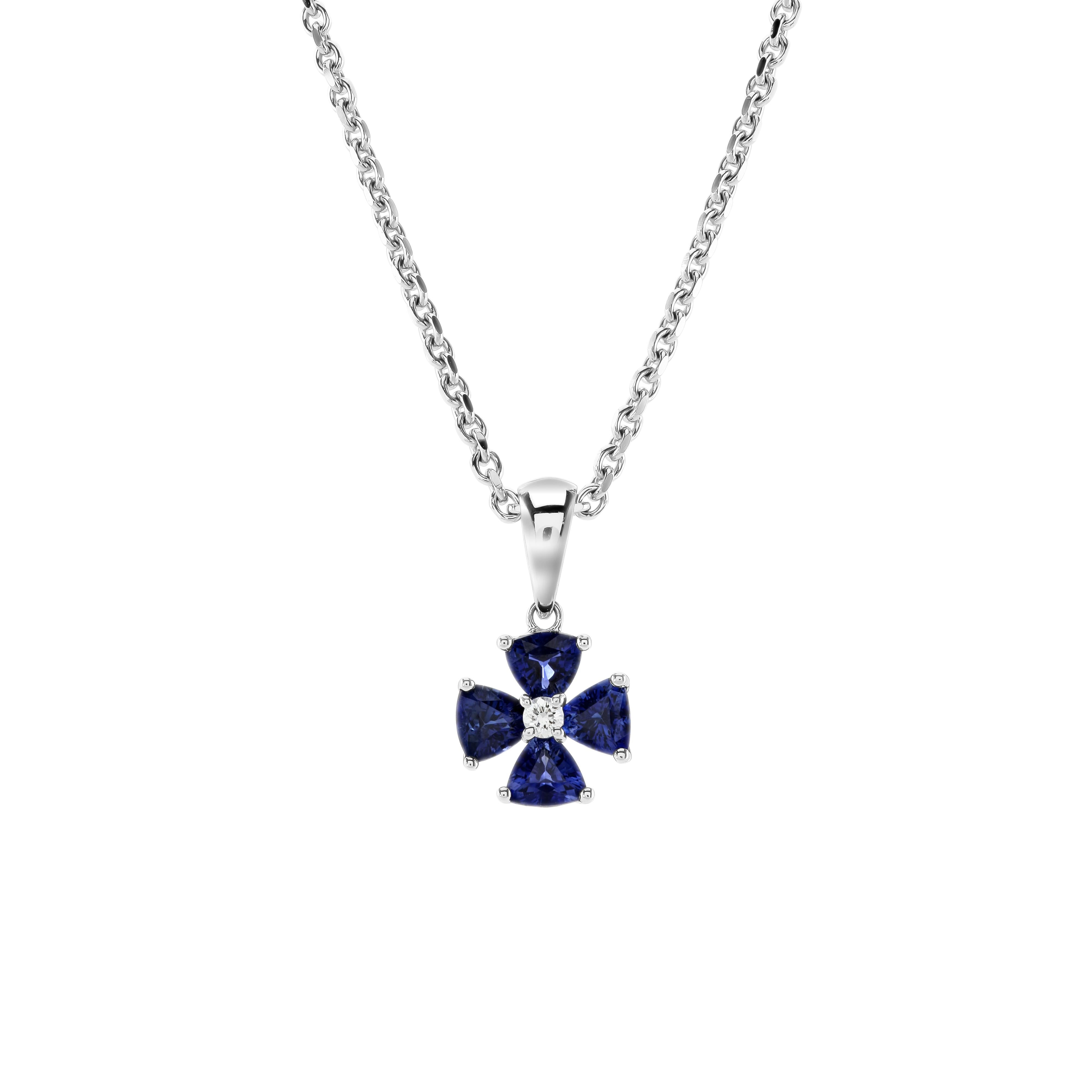 18ct White Gold Sapphire & Diamond Pendant & Chain