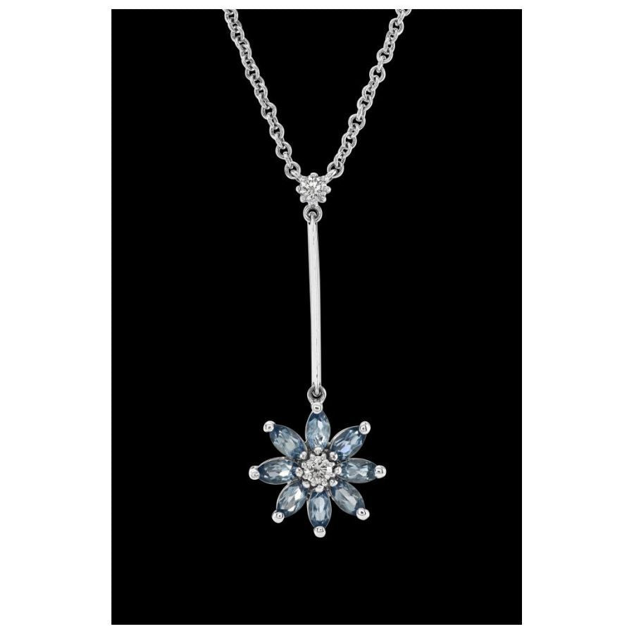 18ct White Gold Aquamarine & Diamond Flower Pendant & Chain