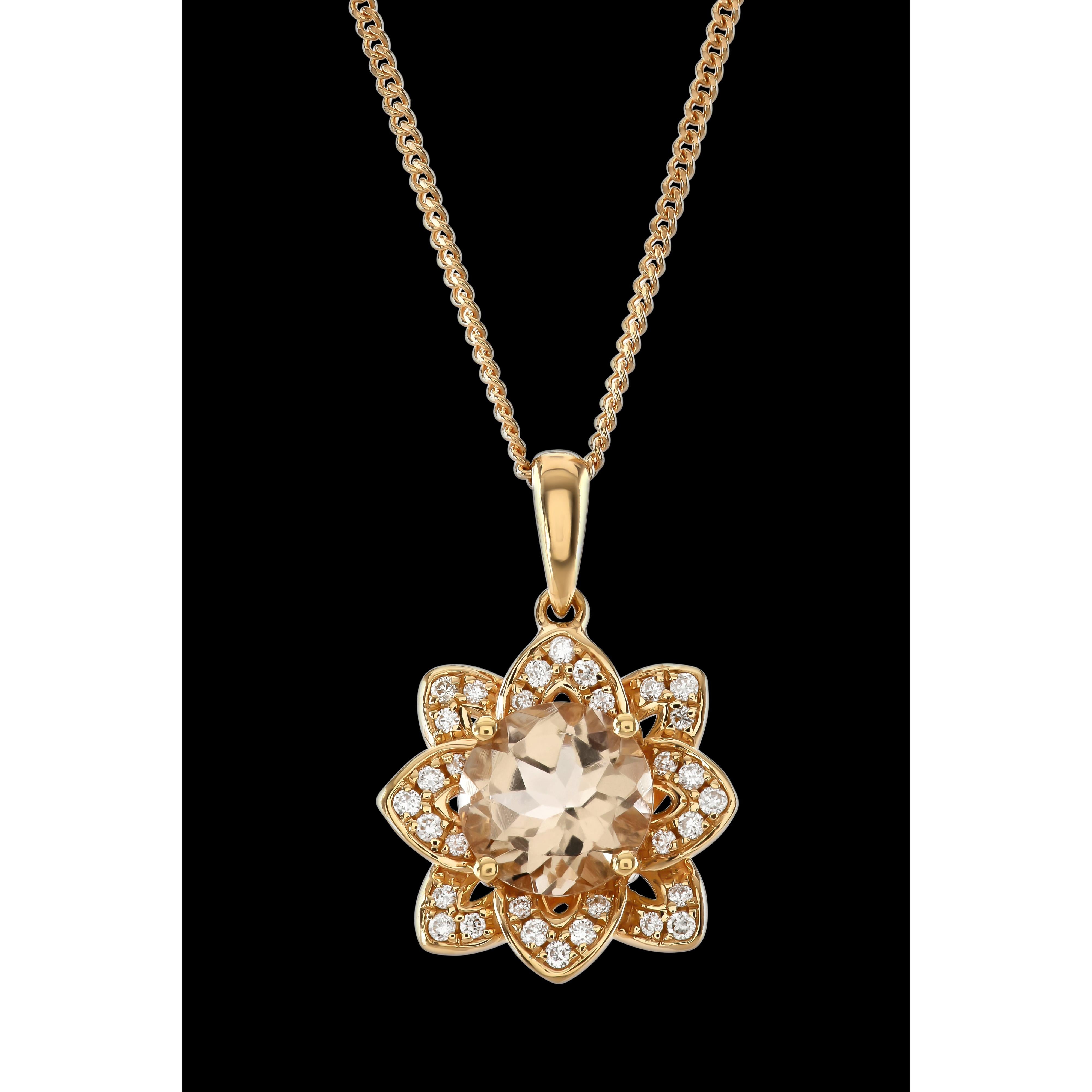 18ct Rose Gold Morganite & Diamond Flower Cluster Pendant
