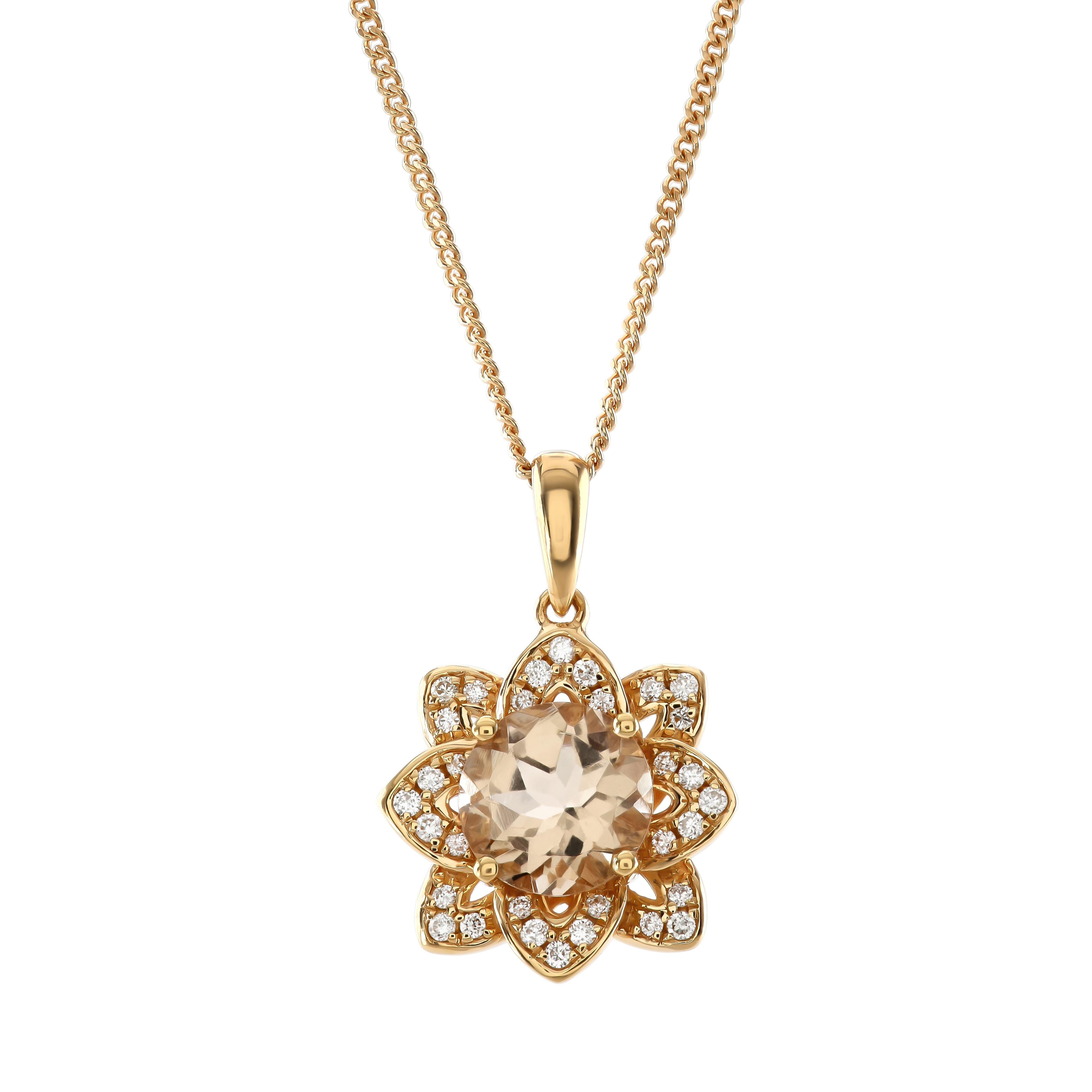 18ct Rose Gold Morganite & Diamond Flower Cluster Pendant