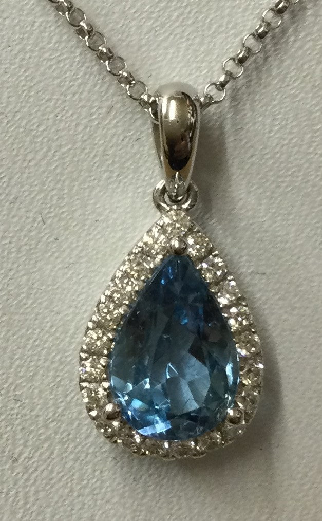 18ct White Gold T.Drp Aq/Dia+Chn