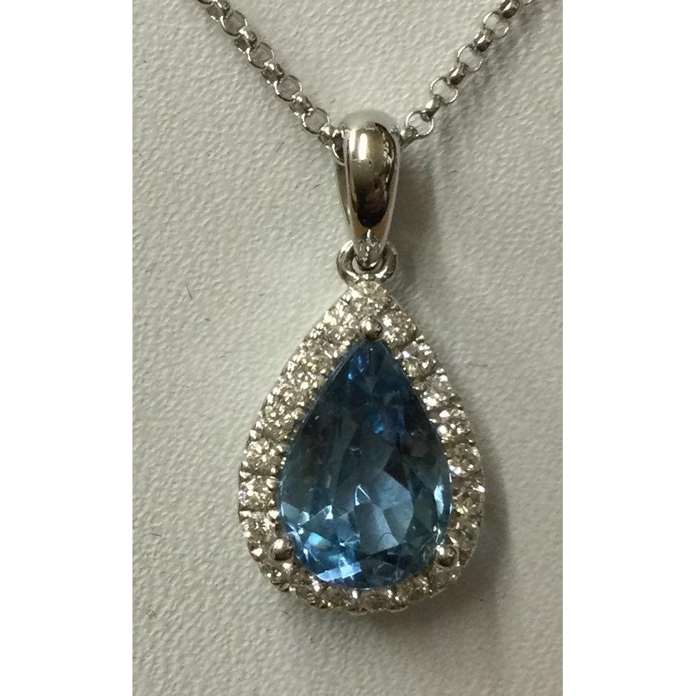 18ct White Gold T.Drp Aq/Dia+Chn